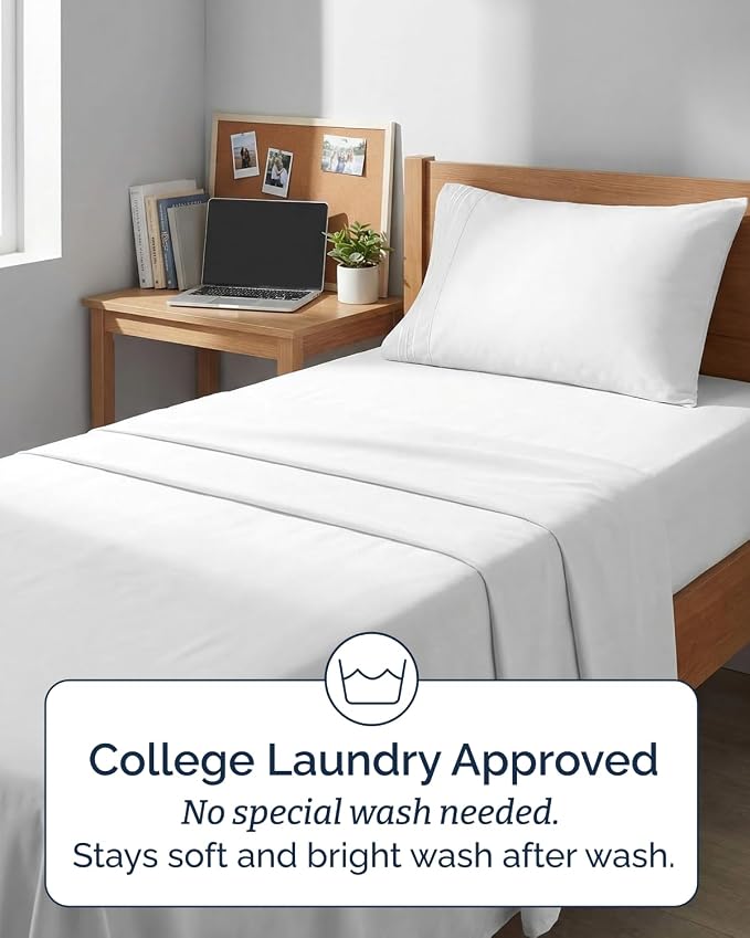 Twin XL 4 Piece Sheet Set - Comfy Breathable & Cooling - Ultra Soft Hotel Luxury Bedding Set w/ 8-16 Inch Deep Pockets - 1 Flat & 1 Fitted Sheet & 2 Pillowcases - Wrinkle Free and Easy Care - White