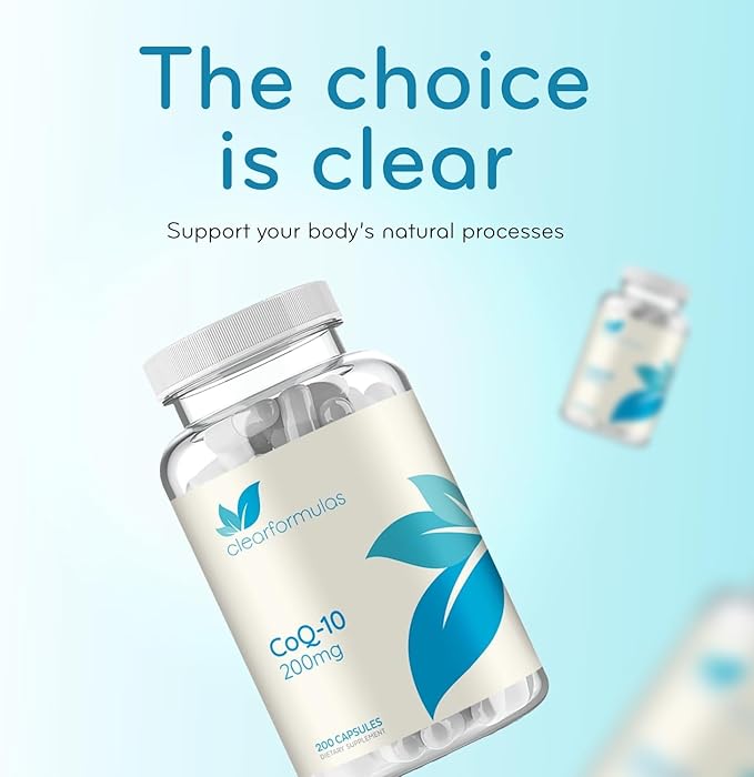 Clear Formulas Quick Absorption CoQ10 200mg - Coenzyme Q10 Potent Antioxidant for Heart Energy and Aging Support - High Stability CoQ10 Ubiquinone Capsules - Made in a cGMP US Lab
