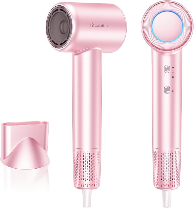 Labiim Hair Dryer, High-Speed Ionic Blow Dryer 110,000 RPM Brushless Motor for Fast Drying, 200M Ions Frizz & Thermo-Control HairDryer with Magnetic Nozzle, Quiet Compact for Home Travel,Rose