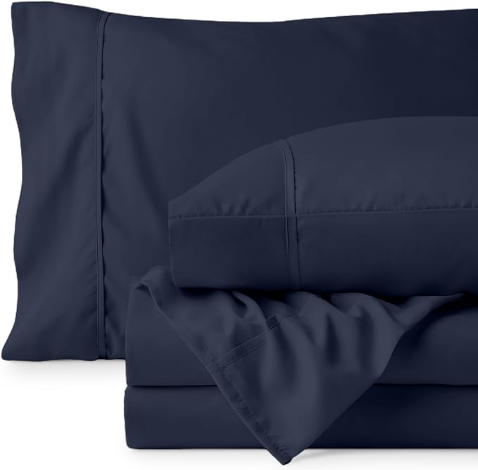 Bare Home Queen Sheet Set - 1800 Ultra-Soft Microfiber Queen Bed Sheets - Double Brushed - Deep Pockets - Easy Fit - 4 Piece Set - Bedding Sheets & Pillowcases (Queen, Midnight Blue)