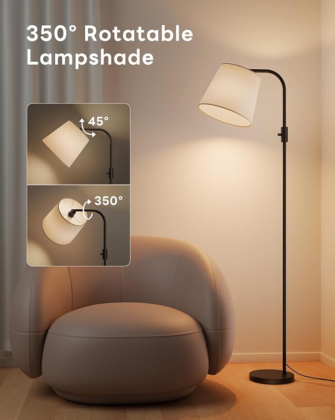 Dimmable Arc Floor Lamp, 1200 Lumens RGBCW Color Change Bulb Included, Standing Lamp with Linen Shade, 65" Tall Lamp with Remote for Living Room, Bedroom, Office, Dining Room, Kitchen, Black