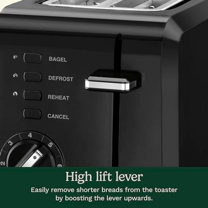 Cuisinart CPT-122BK 2-Slice Compact Plastic Toaster, Slots for Bagels & Bread, 7 Shade Settings, Cancel/Defrost/Reheat Functions, Removable Crumb Tray, Small Kitchen Appliance for Home & Office, Black