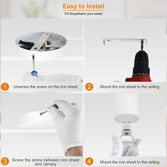 Plug in Track Lighting LED, Track Lighting Fixtures Ceiling, White 8-Light Kitchen Light Kit, Plug in Wall Light with 14.8ft Power Cord, Rotatable Ceiling Spotlight for Bedroom(GU10 Socket, NO Bulb)