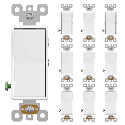 AIDA 4 Way Switch Decorative Light Switch, 15Amp, 120/277 Volt, 4 Way Decorative Light Rocker Switch Replacement, Self-Grounding, Residential and Commercial Grade, UL Listed (10 Pack, Glossy White)