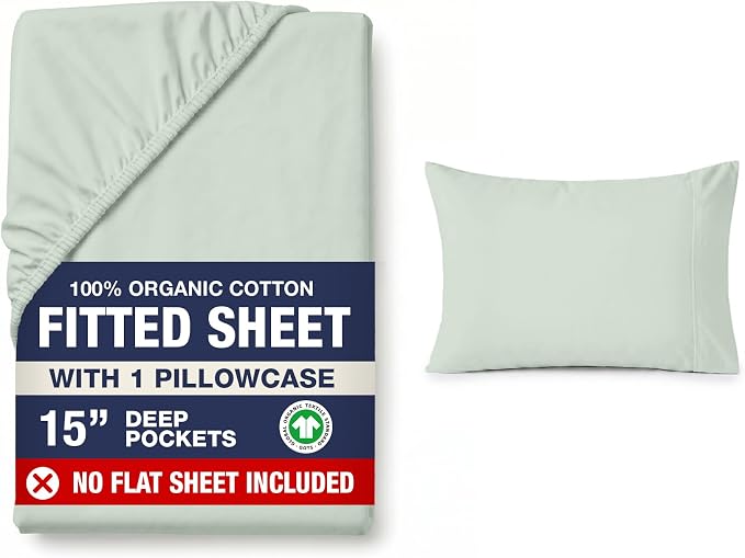 LANE LINEN Fitted Sheets Twin Size, Charcoal 2-Piece Set (1 Fitted Sheet, 1 Pillowcase), Percale Weave, Ultra Soft, Breathable,Fits Mattress Upto 15'' Deep - Cool Blue (No Flat Sheet)