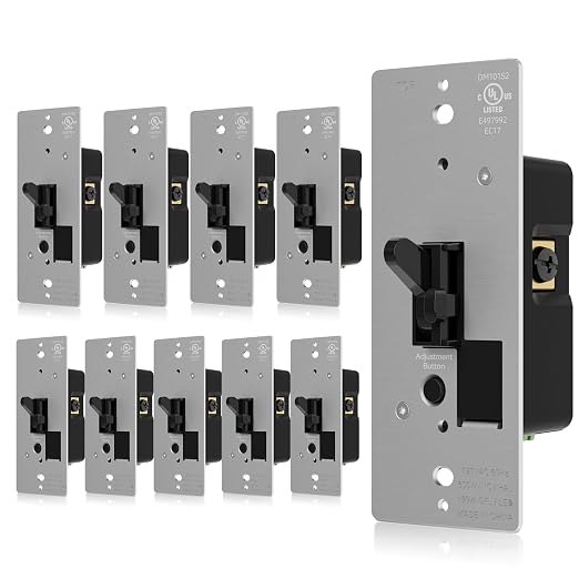 AIDA Toggle Slide Dimmer Switch for Dimmable LED Light/CFL/Incandescent 600 Watt max, Single-Pole or 3-Way, Rocker On/Off Wall Switch with Dimmer Slider, Wall Plate NOT Included, UL, Black, 10 Pack