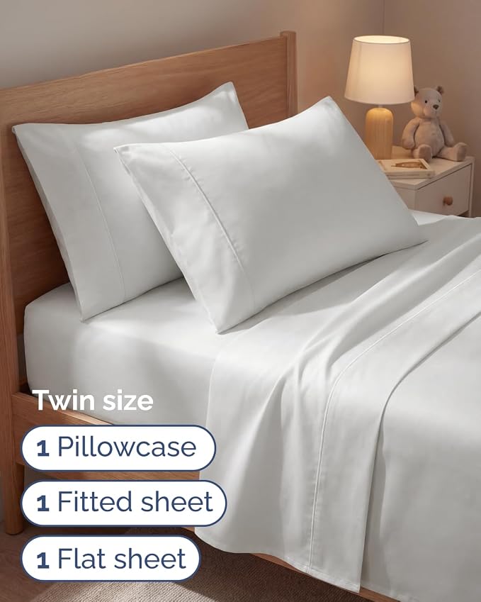 Twin 4 Piece Sheet Set - Comfy Breathable & Cooling - Ultra Soft Hotel Luxury Bedding Set w/ 8-16 Inch Deep Pockets - 1 Flat & 1 Fitted Sheet & 2 Pillowcases - Wrinkle Free & Easy Care - Antique White