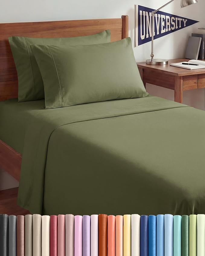 Twin XL 4 Piece Sheet Set - Comfy Breathable & Cooling - Ultra Soft Hotel Luxury Bedding Set w/ 8-16 Inch Deep Pockets - 1 Flat & 1 Fitted Sheet & 2 Pillowcases - Wrinkle Free & Easy Care - Sage Green
