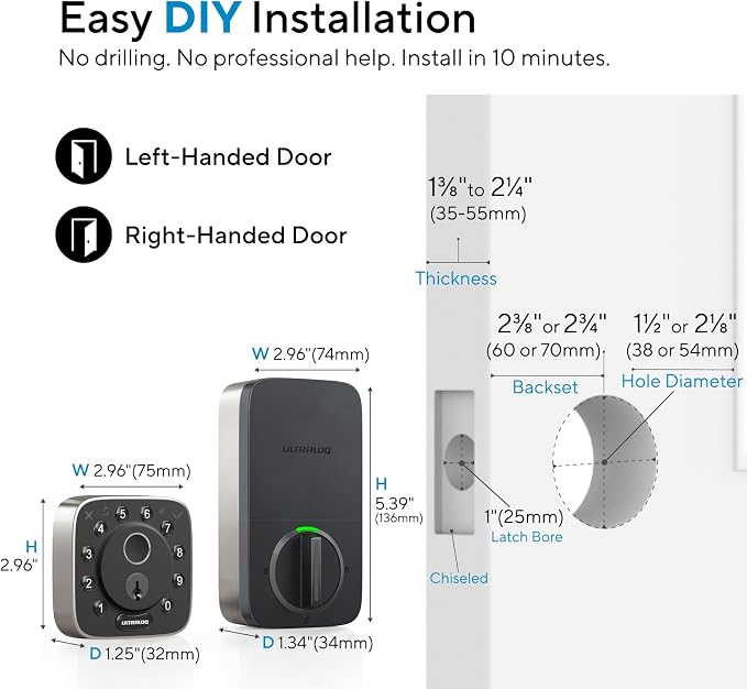 ULTRALOQ Bolt Fingerprint Smart Lock with Door Sensor, Built-in WiFi Deadbolt Front Door Lock with Fingerprint, Code, App, Auto Unlock, Auto-Lock, Remote Access, Works with Apple Home, Google, Alexa
