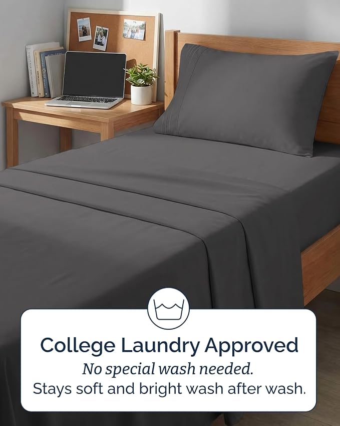 Twin XL 4 Piece Sheet Set - Comfy Breathable & Cooling - Ultra-Soft Hotel Luxury Bedding Set w/ 8-16 Inch Deep Pockets - 1 Flat & 1 Fitted Sheet & 2 Pillowcases - Wrinkle Free & Easy Care - Dark Grey