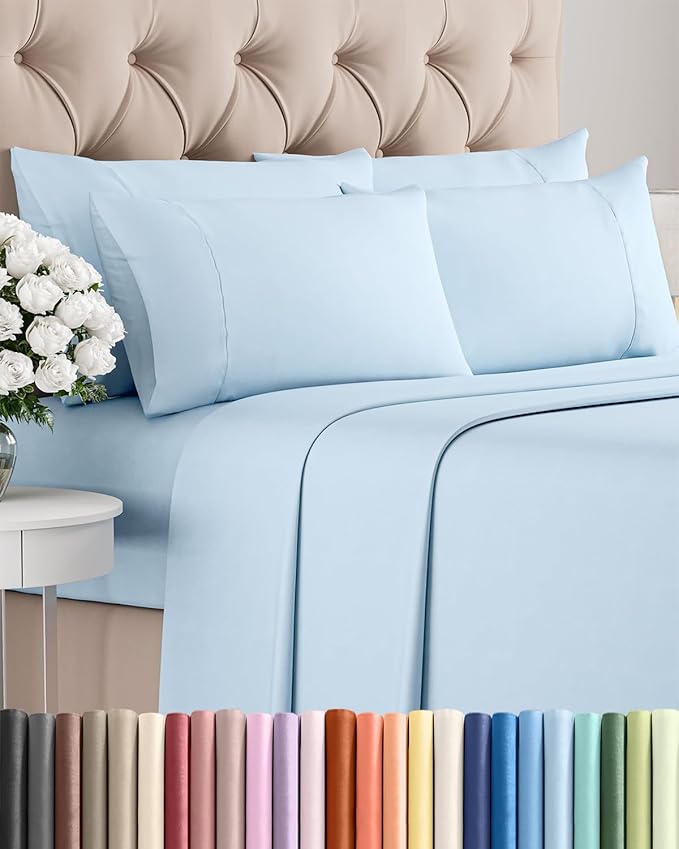 Cal King 6 Piece Sheet Set - Comfy Breathable & Cooling - Ultra Soft Hotel Luxury Bedding Set w/ 8-16 Inch Deep Pockets - 1 Flat & 1 Fitted Sheet & 4 Pillowcases - Wrinkle Free & Easy Care - Baby Blue