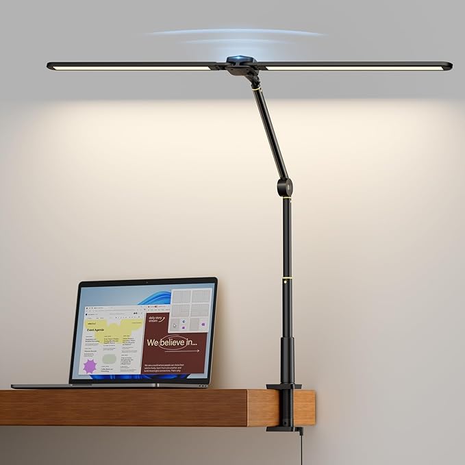 LED Desk Lamp for Home Office, Sensor Switch, 270° Rotatable & Extendable Aluminum Alloy Arm Desk Light, 24W Dimmable Lamp, 3 Color Modes Eye-Caring Dual Monitor Reading Study Task Lamp