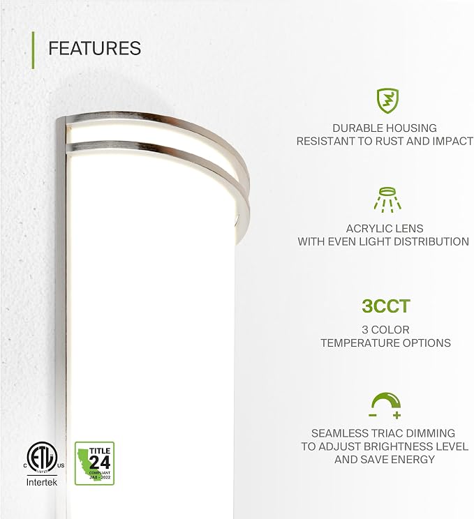 ASD Indoor LED Wall Sconce Lights - 14 Inch 20W Brushed Nickel Modern LED Wall Sconces Hardwired - ETL Dimmable 3000K 4000K 5000K Adjustable Sconce Light Fixture for Bedroom, Hallway, 2 Pack