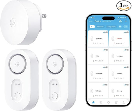 GoveeLife Upgraded Smart Water Leak Detector 1s with 1804 ft Ultra-Long Range, WiFi Water Sensor with SMS/Email/APP Push and Sound Alarm, 5-Year Battery Life, Suit for Home, Basement, Kitchen, 2 Pack
