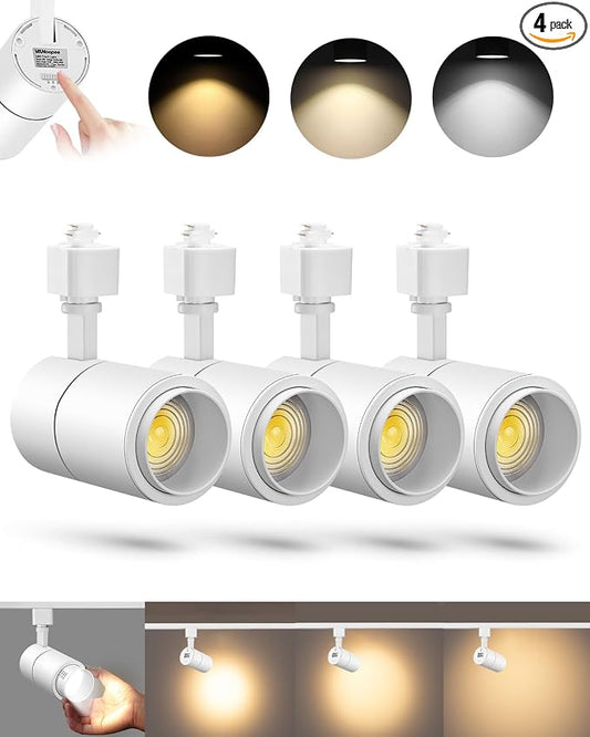 VANoopee 3-Color Zoomable 20W LED Track Lighting Heads H Type Track Light Heads Dimmable Bright Ceiling Spotlight Fixtures for Kitchen, 3000K 4000K 5000K Adjustable, CRI90+ 15°-60° 2000lm White 4 Pack