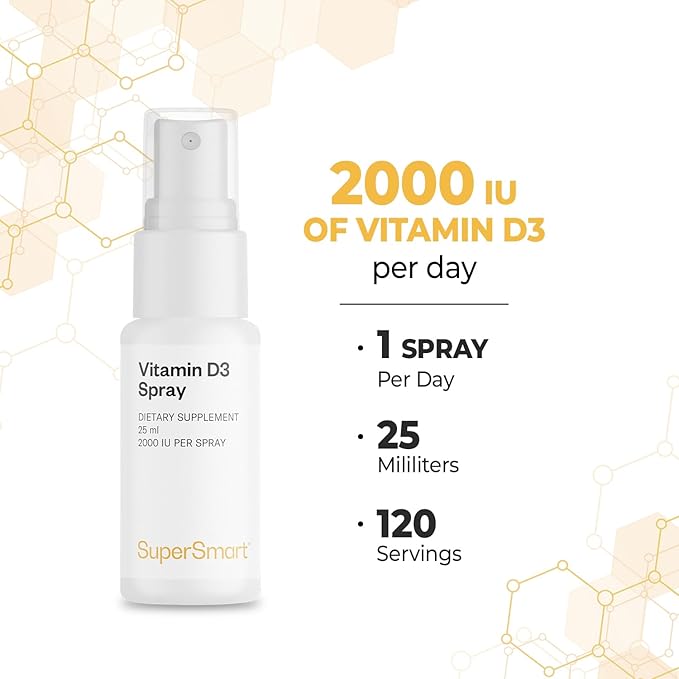Supersmart - Spray Vitamine D3 2000 UI (Cholécalciférol) | Sans OGM & Sans Gluten - 25 ml