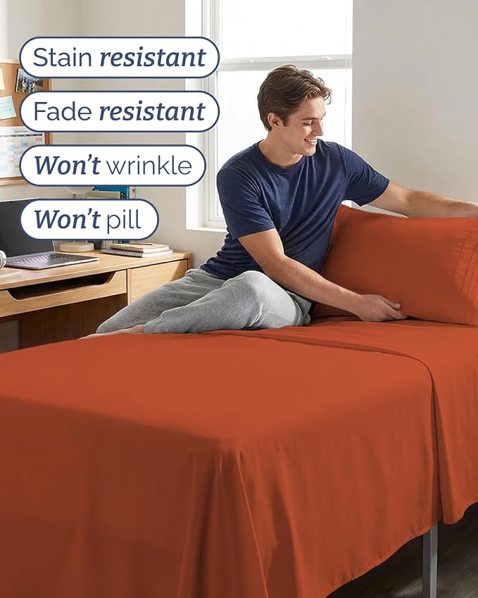 Twin XL 4 Piece Sheet Set - Comfy Breathable & Cooling - Ultra Soft Hotel Luxury Bedding Set w/ 8-16 Inch Deep Pockets - 1 Flat & 1 Fitted Sheet & 2 Pillowcases - Wrinkle Free & Easy Care - Terracotta