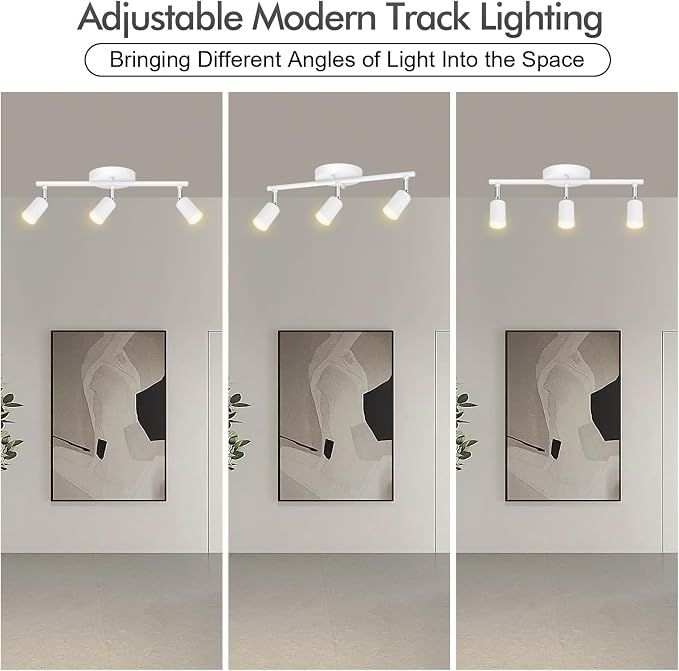 AUQUEE 3 Light Track Lighting Fixtures Ceiling, 12W/2700K White Track Lighting with Acrylic Lampshade & Rotatable Light Heads, 20000hrs Lifespan, Modern LED Track Lights Ceiling for Kitchen/Hallyway