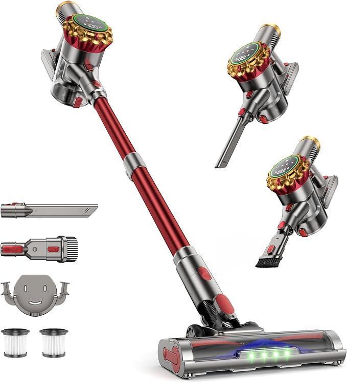 Cordless Vacuum Cleaner, 185AW Powerful Vacuum Cleaner for Home, 65 Mins Stick Vacuum with Self-Stand Design, Anti-Tangle, Lightweight Vacuum Cordless for Hardwood Multi-Surface Floor Carpet Pet Hair