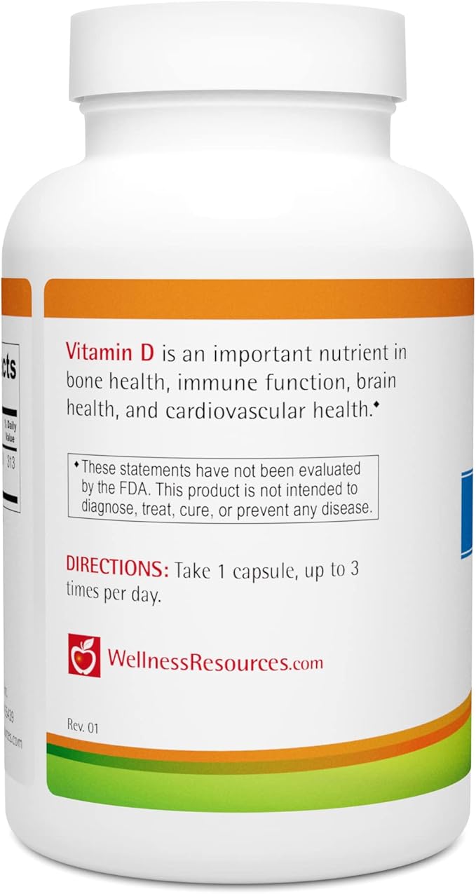 Wellness Resources Vitamine D - 2 500 UI de vitamine D3 sans soja (180 gélules végétales)