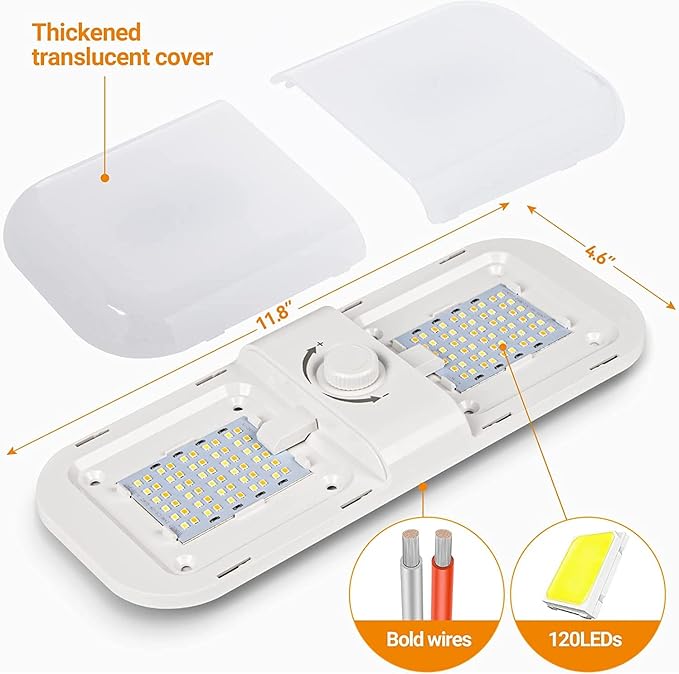 CT CAPETRONIX RV Lights Interior 1700LM, 3 Color TEM Camper Lights, Dimmable 12v Volt Led Lights Fixture, RV Ceiling Dome Light w Switch for RV/Camper/Car/Trailer/Boat (Warm+Cool+Natural White) 8Pack