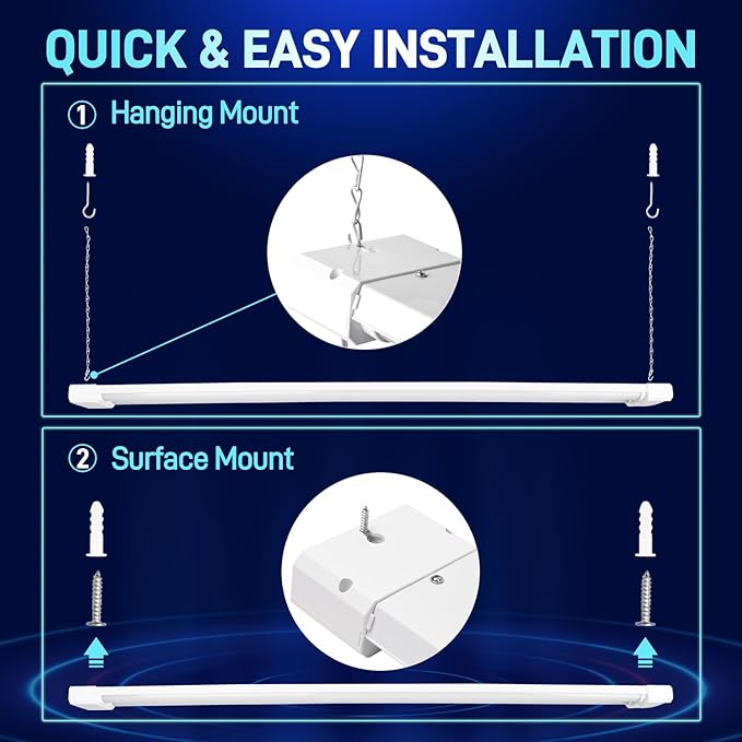 hykolity 4 Pack 4FT LED Shop Light, Linkable Utility Shop Lights, 42W, 5000K Daylight White Shop Light for Garages, Workshops,Hanging or FlushMount, Power Cord with Pull Chain Switch, ETL