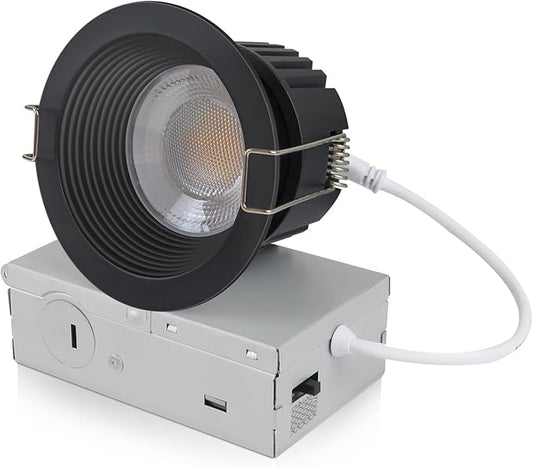 Aosclex 3 Inch 5CCT Anti-Glare LED Recessed Lights with Junction Box, 2700K/3000K/3500K/4000K/5000K Selectable, 12W 1260LM CRI90+, Dimmable Canless Waterproof Downlight, ETL & FCC（Black, 1 Pack）