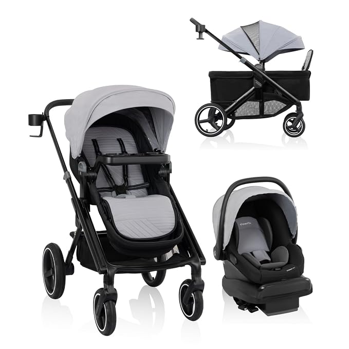 Evenflo Transformer Stroller to Wagon Travel System Featuring LiteMax NXT Infant Car Seat (Fog Gray)