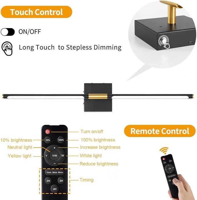 10000mAh Battery Operated Wall Sconces Set of 2, 3 Color Dimmable Rechargeable Wall Light with Remote, 24 Inch Black Gold Wireless Sconces Wall Decor with Timer Function for Living Room, Bedroom, TV