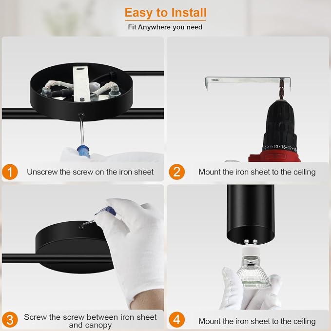 Plug in Track Lighting LED, Track Lighting Fixtures Ceiling, Black 6-Light Kitchen Light Kit, Plug in Wall Light with 14.8ft Power Cord, Rotatable Ceiling Spotlight for Bedroom(GU10 Socket, NO Bulb)