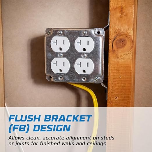 OHLECTRIC 4" Square Welded Electrical Box with Flush Mount Brackets (20-Pack) 1-1/2 Inch Deep Box with BX/MC Cable Clamp, ½ & ¾ Knockouts, Galvanized Steel, 21 Cu. in. Metal Junction Box
