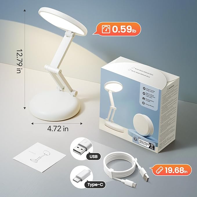 One Fire Cordless Desk Lamp,Dimmable Small Battery Powered Lights,3600mAh Rechargeable Wireless Table Lamp,Mini Lamp&Portable Light for Bed,Book Reading,Home for Small Spaces,Nail Light,Craft,Office