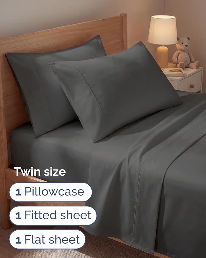 Twin 4 Piece Sheet Set - Comfy Breathable & Cooling - Ultra Soft Hotel Luxury Bedding Set w/ 8-16 Inch Deep Pockets - 1 Flat & 1 Fitted Sheet & 2 Pillowcases - Wrinkle Free and Easy Care - Charcoal