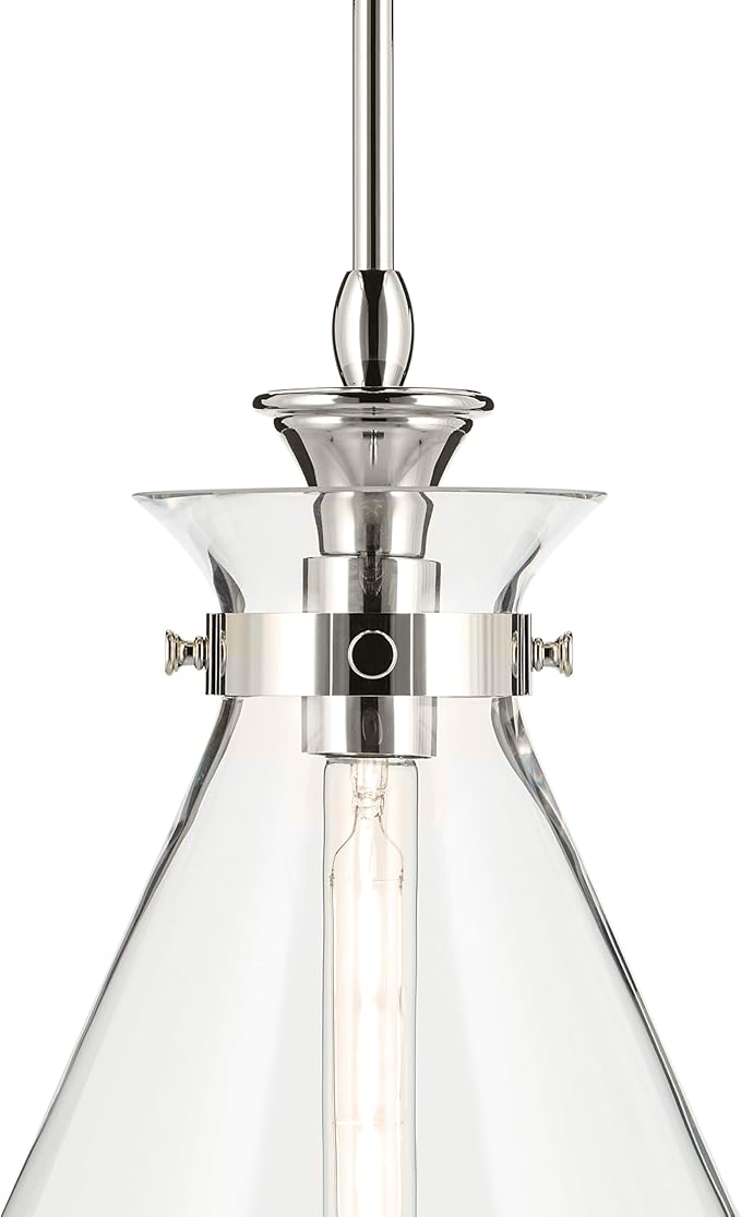 Kichler Laria 1-Light Pendant Light Fixture with Clear Glass in Polished Nickel, Kitchen Island Hanging Light for Traditional Spaces, Sloped Ceiling Compatible (19.75" x 16"), 52775PNCLR