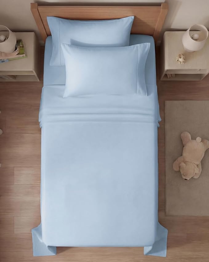 Twin 4 Piece Sheet Set - Comfy Breathable & Cooling - Ultra-Soft Hotel Luxury Bedding Set with 8-16 Inch Deep Pockets - 1 Flat & 1 Fitted Sheet & 2 Pillowcases - Wrinkle Free & Easy Care - Baby Blue