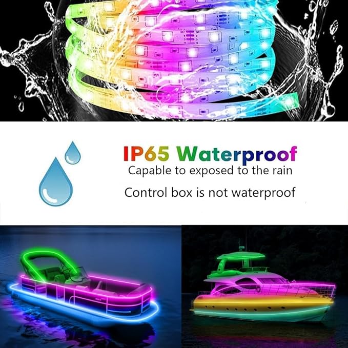 Boat Strip Lights Waterproof 50FT, 12v RGB Marine Pontoon Boat Lights, Boats Interior Deck Cabin Light, Night Fishing Lighting for Jon Bass, Yacht, Kayak, RV