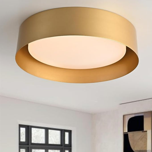Bargeni Gold Flush Mount Ceiling Light, LED Ceiling Light Fixture | 12.5" ETL-listed dimmable 18W LED light with 3000K warm glow, ideal for bedrooms, hallways, foyers and living rooms