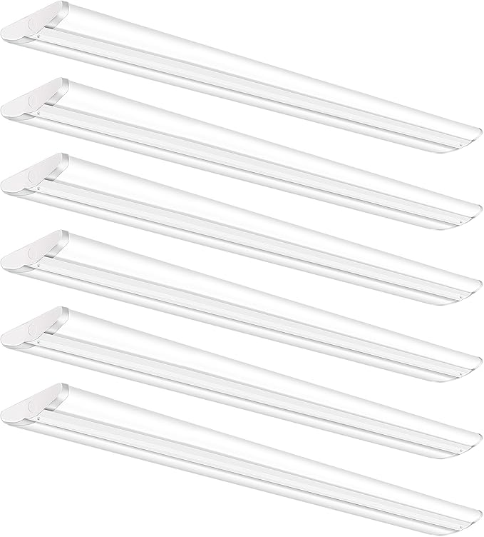 ANTLUX Ultra Slim 4FT LED Wraparound Light, 50W 4 Foot Shop Lights for Garage, No Glare, 5600LM, 6000K, Compact Flush Mount Ceiling Fixtures for Kitchen Workshop, Fluorescent Tube Replacement, 6 Pack