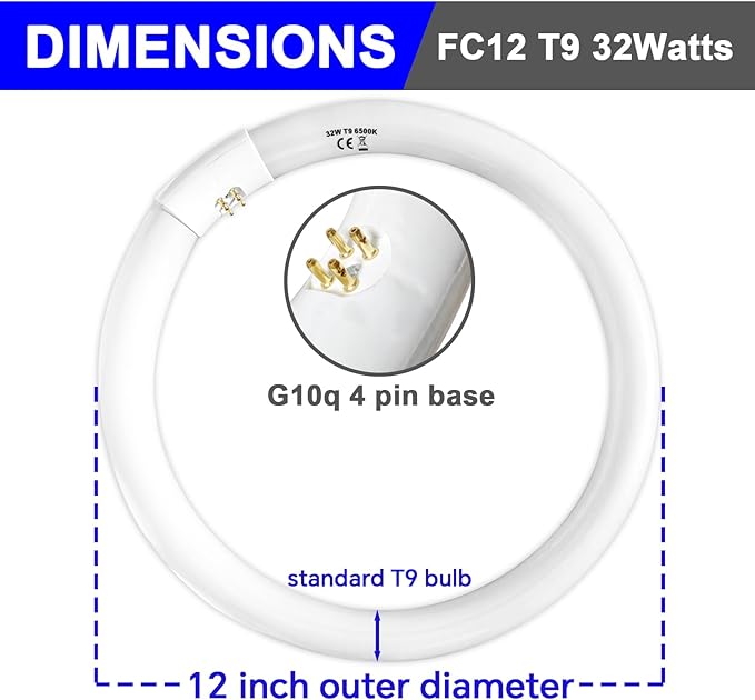 Celiwace FC16T9 40 Watt and FC12T9 32W Set 6500K, 16 inch T9 40W Circline Light Bulbs, 12 inch 32W Circular Fluorescent Round Bulb CRI 80, DL 4700 Lumen G10q
