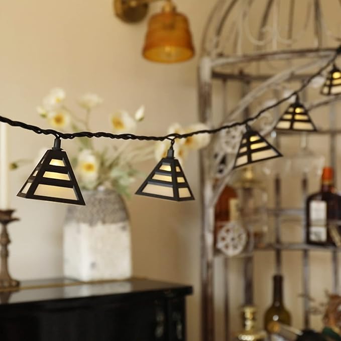 Vigdur Lantern String Lights, Black Decorative String Lights Plug in with 10 Plastic Lamp Shades, Connectable Moroccan Decoration Light for Home Holiday Party Decorations(9.84FT)