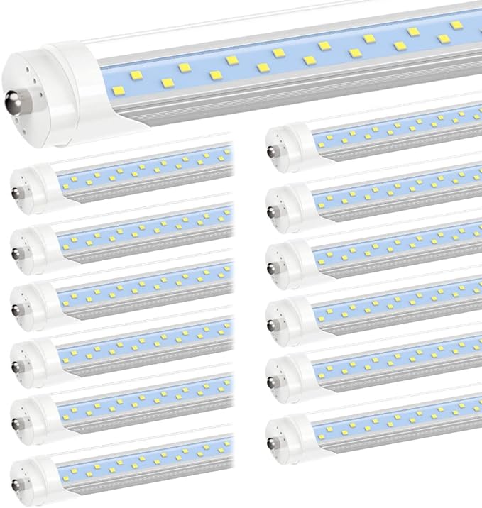 JESLED 8FT LED Bulbs, Single Pin Fa8 Base, 50W (130W Equiv.), 5000K Daylight, 6000LM, 8 Foot T8 T10 T12 LED Tube Lights, 96'' LED Replacement for Fluorescent Light, ETL Listed, Ballast Bypass, 12 Pack