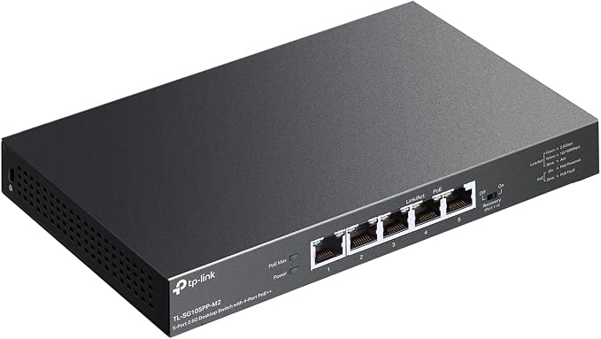 TP-Link TL-SG105PP-M2 - 5 Port 2.5 Gigabit Switch, Multi-Gigabit, 4 PoE++ Ports @123W, Fanless Metal Design, Plug & Play, PoE Auto Recovery, QoS & IGMP, Free Expert Help