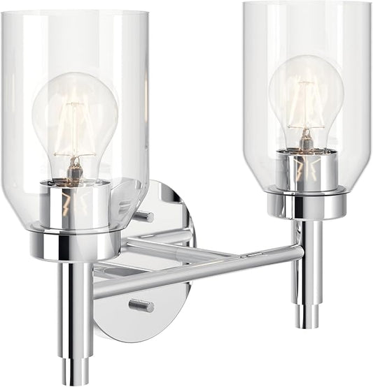 Kichler Madden 2-Light Bathroom Vanity Light Fixture with Clear Glass in Chrome, Modern Wall Mount Lighting for Mirror Over Single or Double Vanity (10.5" x 14.25"), 55184CH