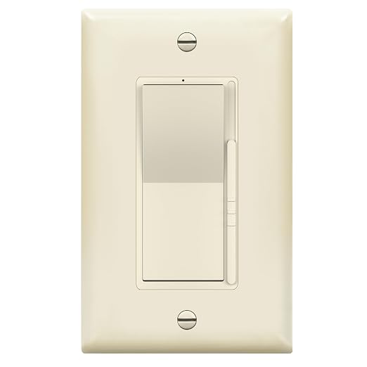 TOPGREENER Kalide Dimmer Light Switch, LED Dimmer Switch, Full Range Dimming, Single Pole/3-Way, 120VAC, 60Hz, 300W LED/CFL, Neutral Wire Not Required, Wall Plate Included, Light Almond
