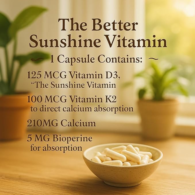 Me First Living – Complément de vitamine D3 K2 – Soutient la santé des os et du cœur – Formule sans OGM – 125 µg de vitamine D3 et 100 µg de vitamine K2 MK-7 – Complexe de vitamines D et K avec du calcium – Facile à avaler