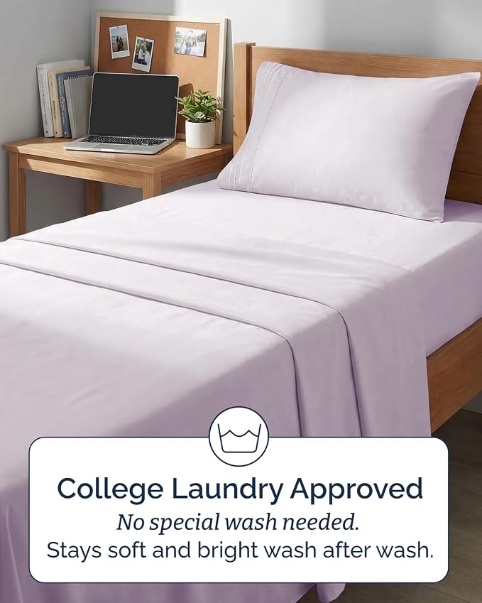 Twin XL 4 Piece Sheet Set - Comfy Breathable & Cooling - Soft Hotel Luxury Bedding Set with 8-16 Inch Deep Pockets - 1 Flat & 1 Fitted Sheet & 2 Pillowcases - Wrinkle Free & Easy Care - Light Lavender
