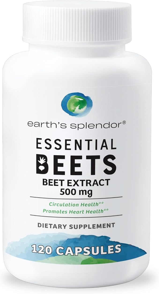 Earth's Splendor - Complément Essentiel Betterave - Extrait de racine de betterave de qualité supérieure pour la santé cardiaque, améliore les performances athlétiques, approvisionnement de 2 mois, végétalien et sans allergènes