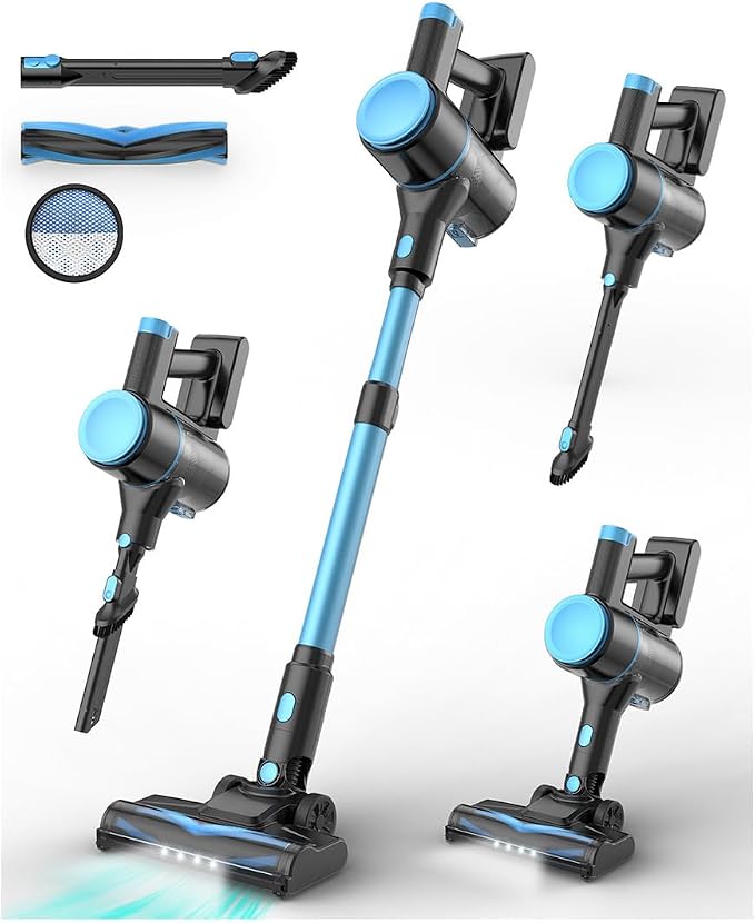 UML0 N8 Cordless Stick Vacuum Cleaner,Lightweight Vacuum Cleaner with Powerful Suction,Self-Standing,Rechargeable Vacuum Cleaners for Home Hardwood Floor Carpet Pet Hair (Cerulean)