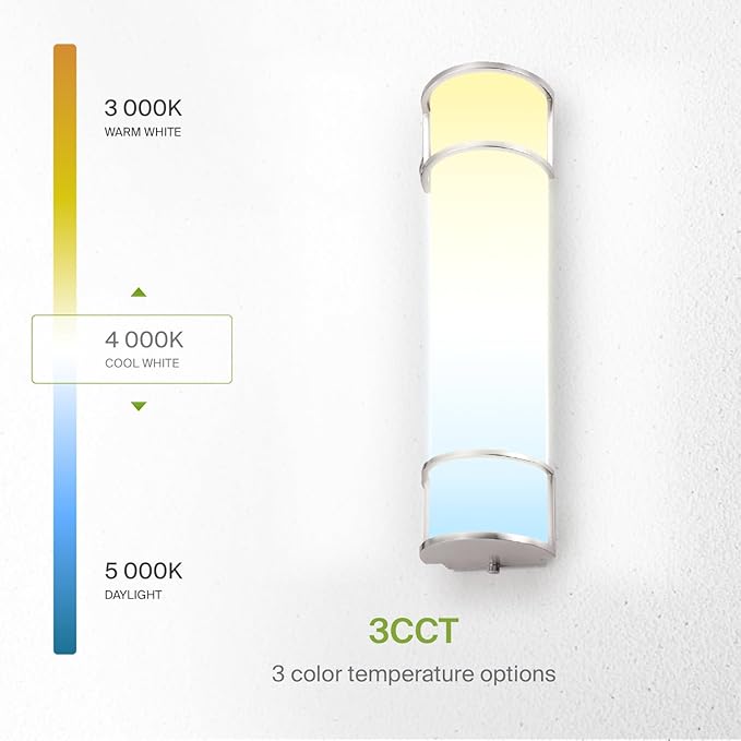 ASD LED 24" Vanity Flush Mount Light Fixture, Linear Bathroom Lighting Bar | 3CCT, Dimmable, Energy Star, ETL Listed | 25W 1950LM 3000-5000K 120V | Long Tube Bath Wall Sconce Over Mirror | Nickel