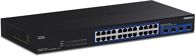 TRENDnet 28-Port Multi-Gig Switch, TEG-S50284, 24 2.5Gb RJ45 Ports, 4 x 10G SFP+ Ports, NDAA TAA Compliant, Lifetime Protection, 200Gbps Switch Capacity, Rack Mount Ready, Black